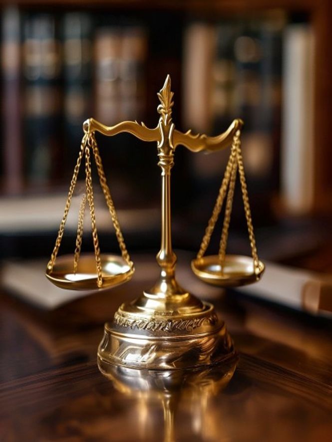Símbolo da justiça sobre a mesa do escritório
